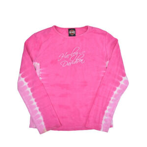 Harley Davidson Shirt Womens L Pink Tie Dye Long Sleeve Motorcycle Biker Baby T